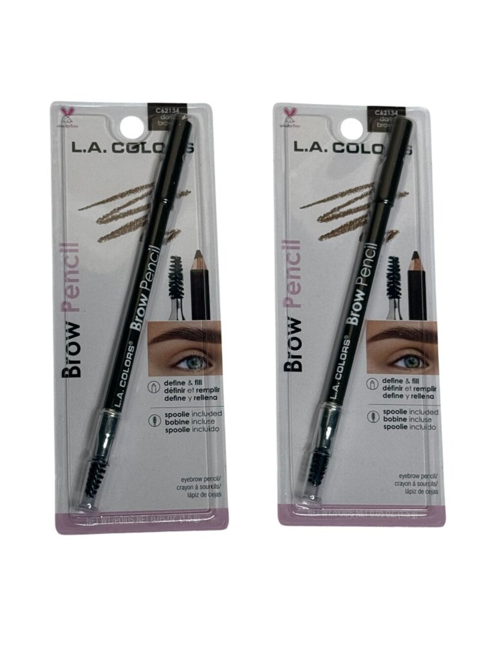 LA Colors Brow Pencil Duo Dark Brown With Spoolie Eyebrow Pencil 2 Pack New